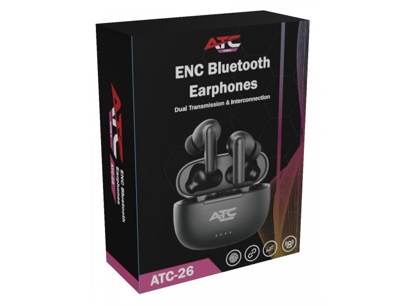 Ασύρματα Ακουστικά Bluetooth Atc-26 Enc Σε Μαύρο Χρώμα