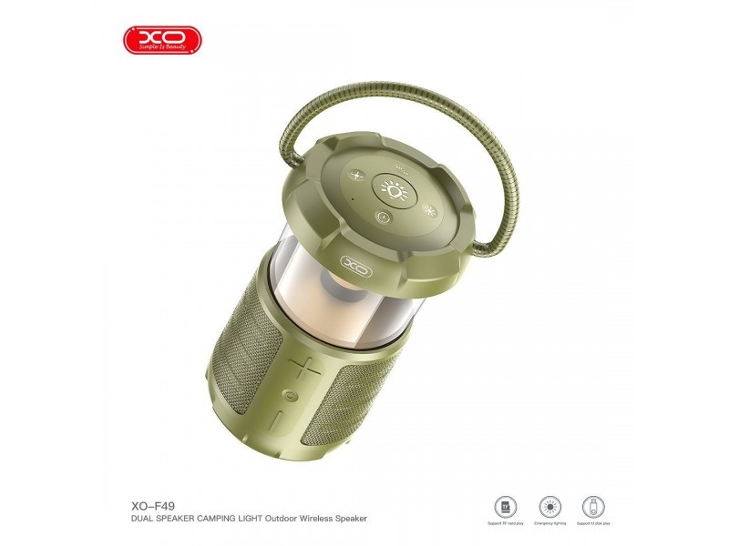  XO F49 Υπαίθριο Φως Κάμπινγκ Με Διπλά Ηχεία Bluetooth (Πράσινο)